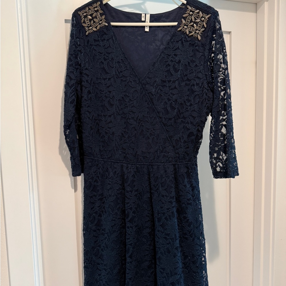 Zara Navy Lace Long Sleeve Dress
